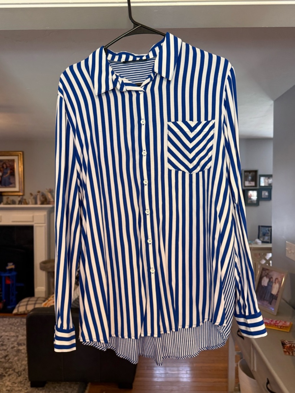 Blue and White Striped Button-Up Shirt
